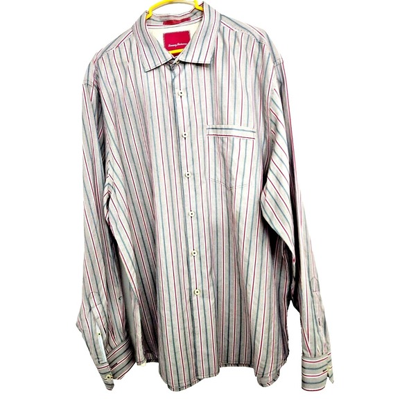 Tommy Bahama Other - Tommy Bahama Striped Dress Shirt Men's XL Gray Cotton Long Sleeve Button Up